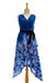 Cotton batik wrap dress, 'Whirlwind in Blue' - Handkerchief Hem Peacock Blue Wrap Dress