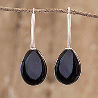 Jade drop earrings, 'Jupiter Rain in Black' - Black Jade and Sterling Silver Drop Earrings
