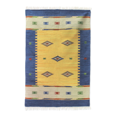 Wool rug, 'Fireworks' (4x6) - Fair Trade Wool Area Rug India Dhurrie 4x6