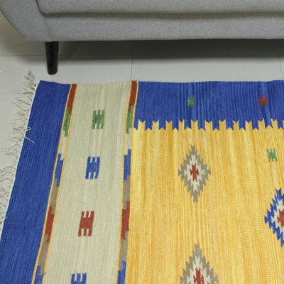Wool rug, 'Fireworks' (4x6) - Fair Trade Wool Area Rug India Dhurrie 4x6