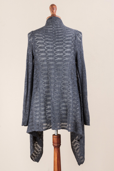Cardigan sweater, 'Grey Mirage' - Grey Sidetail Cardigan Sweater from Peru