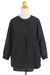 Baumwollbluse, „Charcoal Grace“ – handgefertigte graue Bluse aus 100 % Baumwolle mit langen Ärmeln