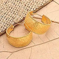 Gold-plated hoop earrings, 'Good Spirit in Gold' - Hand Crafted Gold-Plated Hoop Earrings