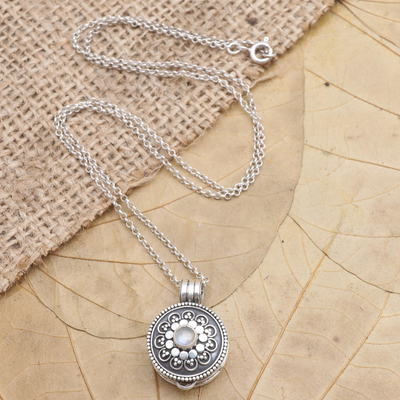 Rainbow moonstone locket necklace, 'Secret Stone' - Rainbow Moonstone and Sterling Silver Locket Necklace