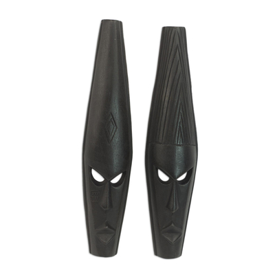 Ashanti wood masks, 'Fighting Spirit' (pair) - Ashanti Wood Masks (Pair)