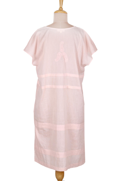 Embroidered cotton shift dress, 'Paisley Garden in Pink' - Embroidered Pink Cotton Shift Dress from India