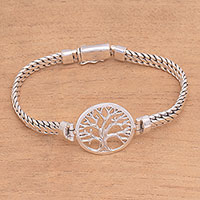 Sterling silver pendant bracelet, 'Tree of Prosperity' - Tree-Themed Sterling Silver Pendant Bracelet from Bali