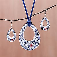 Ceramic jewellery set, 'Cute Ladybug' - Floral Ladybug Ceramic jewellery Set from Thailand
