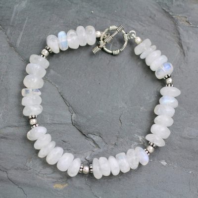 Rainbow moonstone beaded bracelet, 'Indian Rainbow' - Rainbow Moonstone Beaded Bracelet