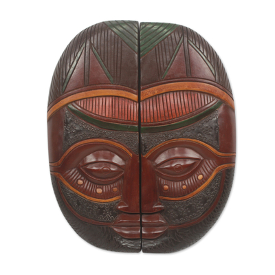 African wood mask, 'Wisdom in Unity' - Handmade Two Piece African Wood Decorative Mask