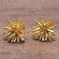Gold plated sterling silver stud earrings, 'Golden Coral' - Modern 18k Gold Plated Sterling Silver Stud Earrings