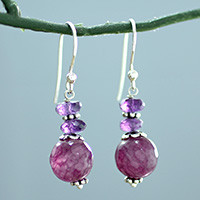 Amethyst dangle earrings, 'Graceful Amethyst' - Indian Amethyst Agate and Sterling Silver Dangle Earrings