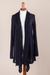 Cardigan sweater, 'Navy Waterfall Dream' - Long Sleeved Navy Blue Cardigan Sweater from Peru (image 2d) thumbail