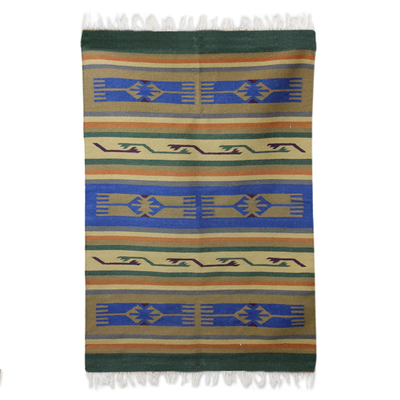 Wool dhurrie rug, 'Hands of Friendship' (4x6) - Hand Woven Wool Indian Dhurrie Patterned Area Rug (4x6)