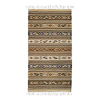 Zapotec wool rug, 'Cinnamon Glyphs' (2.5x5) - Zapotec wool rug (2.5x5)