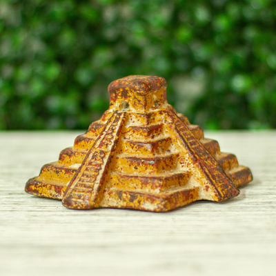 Ceramic statuette, 'El Castillo' - Artisan Crafted Ceramic Statuette of Chichen Itza Pyramid