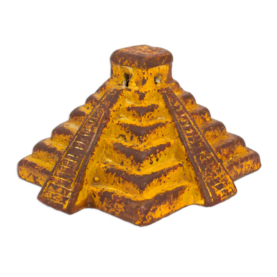 Ceramic statuette, 'El Castillo' - Artisan Crafted Ceramic Statuette of Chichen Itza Pyramid