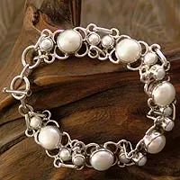 Pearl link bracelet, 'Pure Clarity' - Pearl Bracelet Handcrafted in Sterling Silver Bridal Jewelry