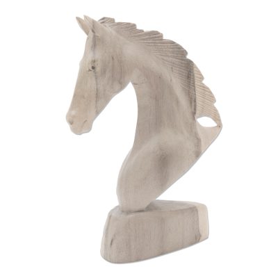 Hibiscus wood statuette, 'Proud Horse' - Hand Carved Hibiscus Wood Horse Head Sculpture
