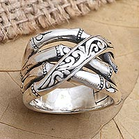 Sterling silver band ring, 'Traditional Bamboo'