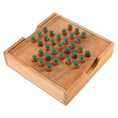 Wood game, 'Elimination' - Hand Made Wood Peg Game Teal from Thailand