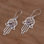 Amethyst dangle earrings, 'Hamsa Swirls' - Amethyst and Sterling Silver Hamsa Hand Dangle Earrings