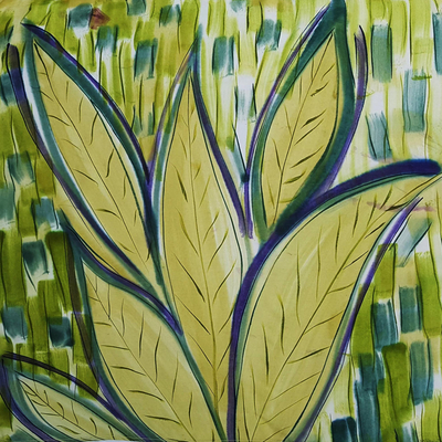 Hand-painted bandana, 'Green Fields' - Artisan Hand Painted Rayon Scarf