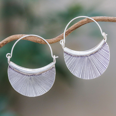 Silver hoop earrings, 'Karen Fan' - Handcrafted Karen Silver Hoop Earrings from Thailand