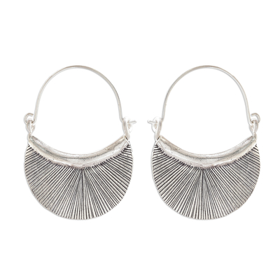 Silver hoop earrings, 'Karen Fan' - Handcrafted Karen Silver Hoop Earrings from Thailand