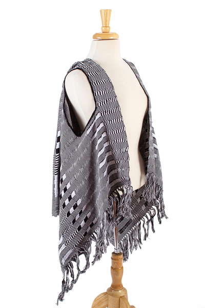 Cotton vest, 'Chiapas Chic' - Hand Woven Black and White Cotton Vest