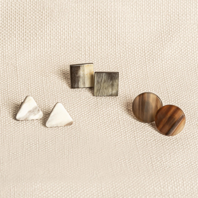 Horn button earrings, Haitian Geometry (set of 3)