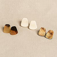 Horn and bone button earrings, 'Faith' (3 pairs) - Handmade Bone and Horn Earrings (3 Pairs)