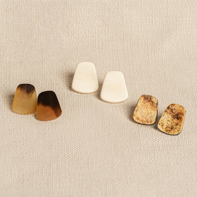 Horn and bone button earrings, Faith (3 pairs)