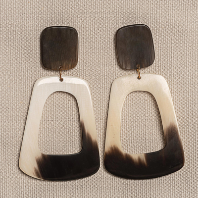 Horn dangle earrings, 'Lauren' - Handmade Horn Earrings from Haiti