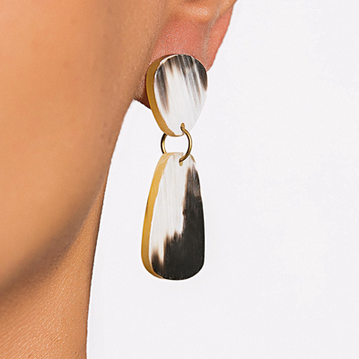 Horn dangle earrings, 'Gili' - Handcrafted Bull Horn Earrings