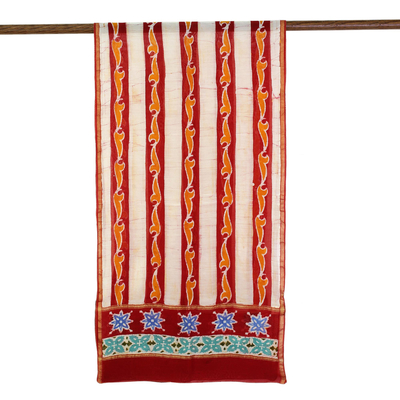 Batik cotton-blend shawl, 'Volcanic Fire' - Artisan Designed Batik Dyed Cotton and Silk Shawl