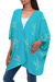 Rayon batik kimono jacket, 'Balinese Breeze in Turquoise' - Batik Rayon Kimono Jacket in Turquoise and Lemon from Bali