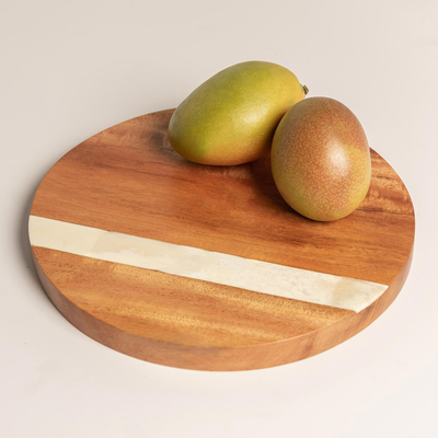 Mahogany and horn cheese board, 'In Style' - Handmade Horn Accented Cheese Board