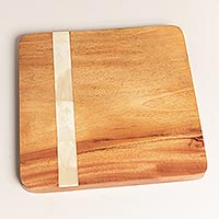 Mahogany and horn cheese board, 'Cherie' - Handcrafted Horn Accented Cheese Board