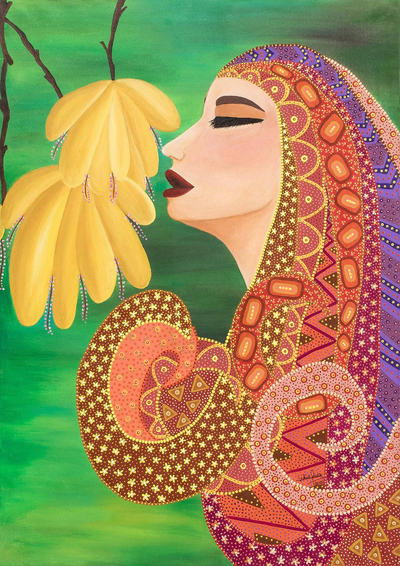 'En un suspiro' - Pintura Original de Mujer y Flores