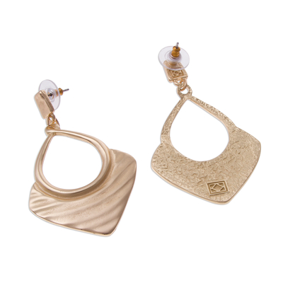 Gold plated dangle earrings, 'Draped Elegance in Gold' - Gold Plated Dangle Earrings Made by Artisans from Peru