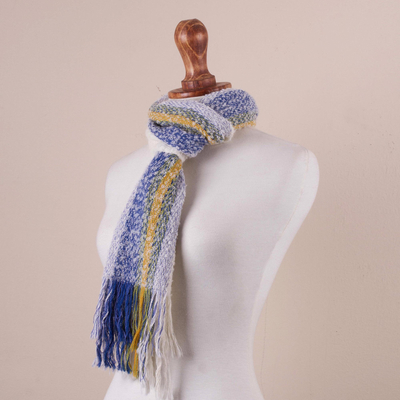 Alpaca blend scarf, 'colourful Melody' - Alpaca Blend Scarf in Chartreuse and Caribbean Blue