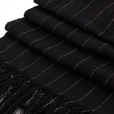 Cotton scarf, 'Starry Sky' - Handwoven Black and White Cotton Scarf