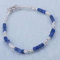 Sodalite beaded bracelet, 'Stylish Blue' - Hand Crafted Sodalite and Sterling Silver Bracelet from Peru