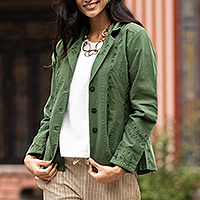 Chaqueta americana de algodón - Chaqueta americana de algodón verde laurel bordada de Perú