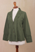 Cotton blazer jacket, 'Andean Fields' - Embroidered Laurel Green Cotton Blazer Jacket from Peru (image 2d) thumbail