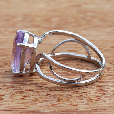 Amethyst cocktail ring, 'Violet Spirit' - Brazilian Amethyst and Rhodium Plated Sterling Silver Ring