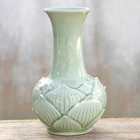 Celadon ceramic vase, 'Jade Lotus' - Celadon ceramic vase