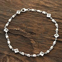 Topaz link anklet, 'Clear Glimmer' - White Topaz Link Anklet Crafted in India