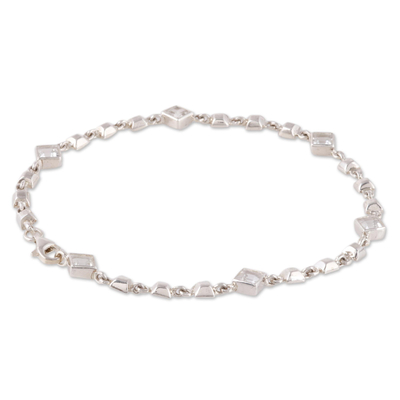 Topaz link anklet, 'Clear Glimmer' - White Topaz Link Anklet Crafted in India